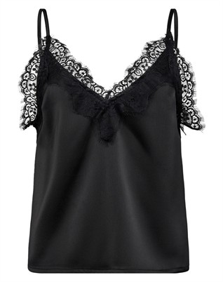 Denise Lace Singlet Top - Black
